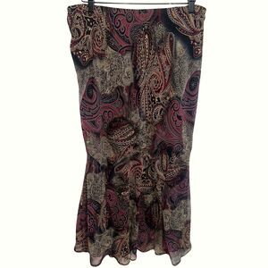 Fashion Bug Y2K Paisley Pattern Midi Skirt Ruffle Hem